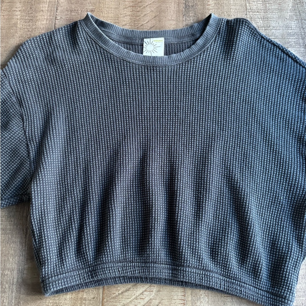 aerie offline grey-black Ribbed Crop T-Shirt